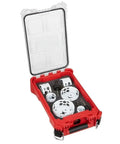 Top Tier 10pc Bi Metal Hole Saw Kit With Compact Case Featuring Cobalt Teeth Fast Plug Removal Heavy Duty Steel Blades For Tough Drilling Jobs And Professional Use, red case open