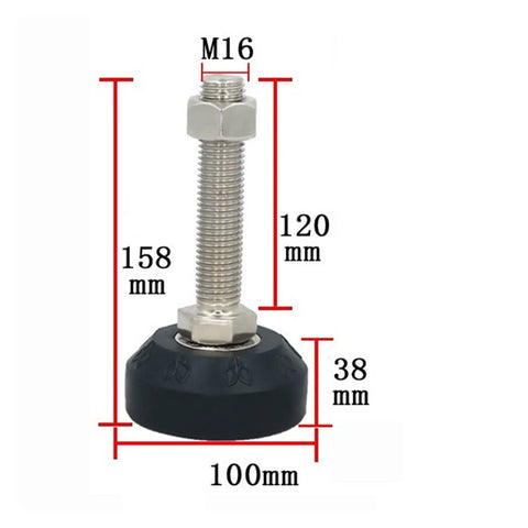 Rock Solid Adjustable Leveling Feet 8 Pack Threaded M12 M16 M18 Rotating Bases, M16 foot with 100mm base and 158mm height.