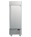 Heavy Duty 23 Cubic Foot Stainless Steel Commercial Upright Freezer Frost Free Convertible Refrigerator standing tall with digital controls.