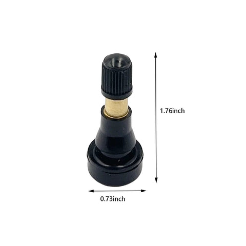 TR600HP high-pressure tubeless tire valve stem, snap-in, black brass; fits 0.453 in rim holes (side view).