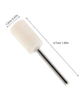Close-up of a cylinder polisher attachment from the 40 Piece Wool Felt Polishing Wheel Set With One Eighth Inch Shank For Drill Buffing Attachments.