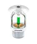 Six Pack Tough As Nails Upright Fire Sprinkler Heads Quick Trigger Response half inch solid nickel plated copper with green glass.