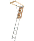 Aluminum Attic Ladder Foldable With Adjustable Heights For 7.66 To 10.3 Foot Ceilings, 54 By 22.5 Inch Opening, 375 Lb Load Capacity, Lightweight Portable Stairs For Super Handy Easy Home Access And Storage installed in attic opening