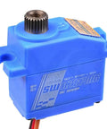 Blue SW0267MGP Waterproof Digital Micro Servo for Traxxas 2065, shown from the side, featuring precision metal gears and robust design.