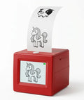 Kids Mini Thermal Printer With Screen Preview For Party Cards And Coloring Pages No Sweat Inkless Printing Gadget For Sweet Diy Gift Tags And Awesome Family Creativity Session displaying printed unicorn and panda designs.