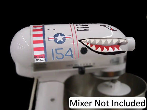 Flying Tigers Shark Plane Mixer Cover Kit Decals For All Stand Mixers Except Mini in red white navy blue and black shown on mixer