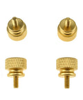 Anodized Aluminum Thumb Screws 6-32 Thread, Large Knurled Head Cage Mounts, Gold Finish, set of four screws displayed on white background
