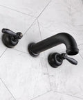 Brushed Nickel Tub Faucet With Wall Mounted Spout 3-Hole High Flow Tub Filler 2-Handle Valve And Trim Kit on tile wall
