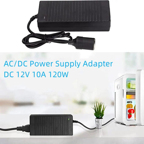 High Output AC To DC Converter 100V To 240V To 12V 10 Amp 120 Watt Plug And Play Power Adapter for Car Fridge.