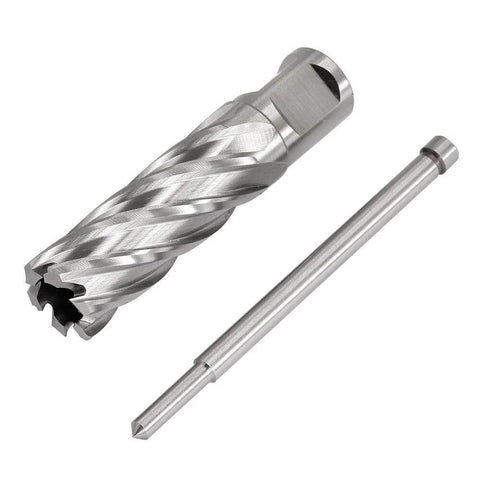 Annular cutter with Weldon shank and pilot pin, silver steel, 2-piece set for magnetic drill press