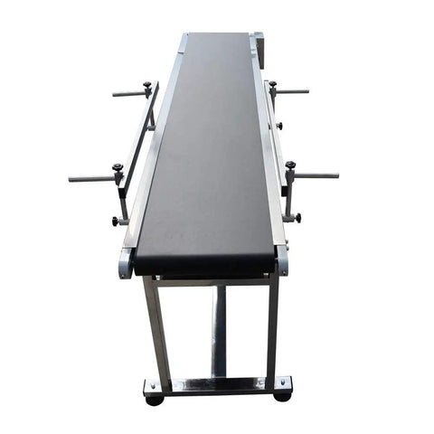PVC Flat Conveyor Belt System for Packaging Machines Built Tough Adjustable Speed Industrial Transport With Double Guardrail 70.9 Inch Long by 11.8 Inch Wide Black Belt 110V Anti Wear Heat Oil Resistant