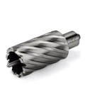 Annular cutter with Weldon shank, 3/4 in shank, 1-3/8 in cutting diameter, 2 in depth, HSS.