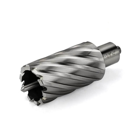 Annular cutter with Weldon shank, 3/4 in shank, 1-3/8 in cutting diameter, 2 in depth, HSS.