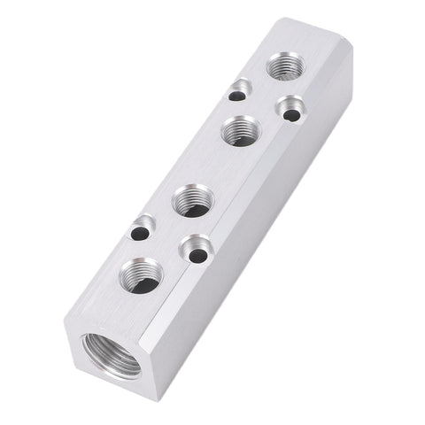 4 Way 6 Port Aluminum Air Manifold for Pneumatic Systems, 1/4 Inch NPT Output, 1/2 Inch NPT Supply Port, heavy duty design