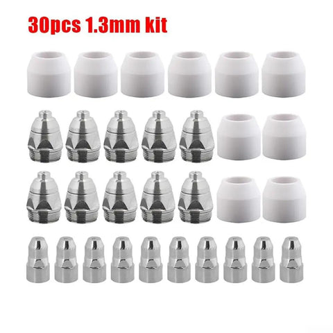 70 Amp Plasma Cutter Consumables Kit For P80 Torch Electrodes Tip Cups Nozzles Shields Copper Nozzles 30 Pcs 1.3mm Set