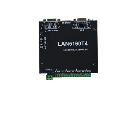 4 Axis CNC Ethernet Control Card With Integrated Board And Breakout 2 In 1 Step Driver System 100W 24VDC Power Built For Tough Shops Ready For Precise Milling And Reliable Automated Machining. black LAN5160T4 controller with terminal blocks