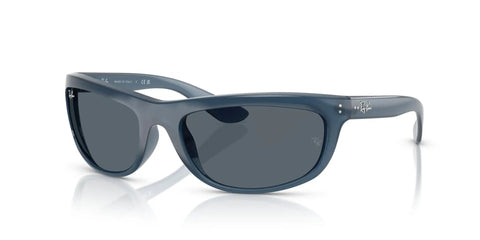 Balorama RB4089 Rectangular Wrap Sunglasses For Men Opal Blue Frame With Blue Lenses 62mm Lightweight Durable Build With Double Rivets Designed For Wide Face Fit And All Day Comfort On The Run