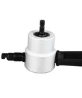 Close-up of Double Head Sheet Metal Cutter Alloy Tool showing 360 Degree Nibbler Drill Attachment for burr-free cuts.
