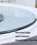 Heavy Duty 43 Inch Lazy Susan Turntable Crafted From Ultra Thick Tempered Glass With Rock Solid Aluminum Base showing rounded edge for safety.