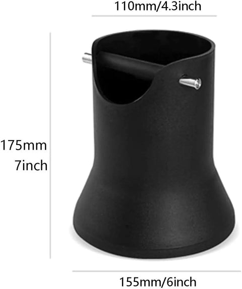 Solid Daily Driver Coffee Knock Box equipped with silent rubber tamper rod, impact resistant ABS body, 175mm tall.