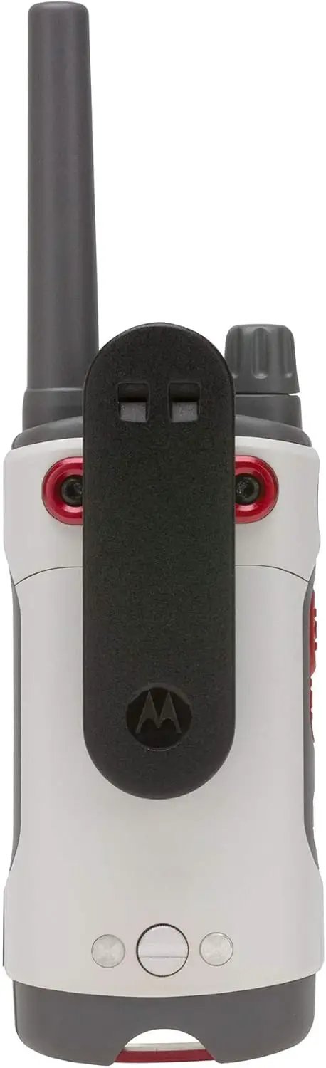 Two Way Radio Duo Pack For Outdoor Prepper Ready With 22 Channels And 35 Mile Range T482 Talkabout IP54 Weatherproof Rechargeable Built In Flashlight White And Red LEDs Red Cross Emergency Prep White With Red Accents 2 Pack