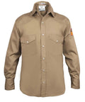 Flame Resistant Shirt, 100 Percent Cotton Twill, Lightweight 7 Ounce, Khaki Large, Arc Flash Rated ATPV 11 Cal per cm2