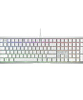 Level Up Your Daily Grind With This Renewed Wired Mechanical Keyboard Featuring Snappy Brown Switches And Vivid Rgb Lighting Built Into A Rock Solid Aluminum Alloy Design, white body, RGB backlit keys.