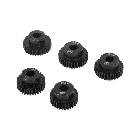 Five Piece RC Pinion Gear Set For 1 To 10 Scale Cars, 48DP 5.0mm Pinions In 30T 31T 32T 33T 34T, CrMo Alloy Steel