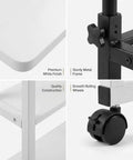 Height Adjustable Standing Desk With Rock Solid Swivel Casters And Sturdy Mobile Computer Workstation cranks up and down easily, showing premium white finish and sturdy metal frame.
