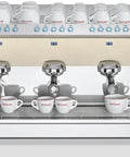 Three Group Espresso Machine With Digital Display Programmable Dosing And Pressure Gauges In White For Busy Cafes Hotels And Restaurants A High Volume Pro Grade Coffee Station