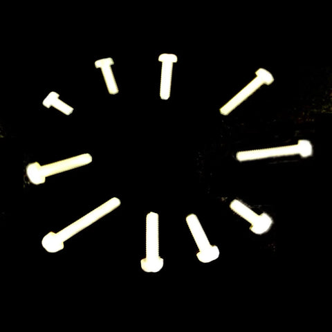 All In One Nylon PA66 White Metric Phillips Pan Head Screws Set 500Pcs M2 To M2.6 With Plastic Storage Box For Electronics Repair DIY Assorted Hardware Kit, screws arranged in a circle