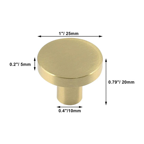 Two Pack 1 Inch Cabinet Knobs With Mounting Screws Solid Brass Round Drawer Pulls For Cabinets Or Dressers Easy Install Includes Two Screw Types To Fit Different Board Thickness Durable Kitchen And Bedroom Hardware, 1 in brass knob