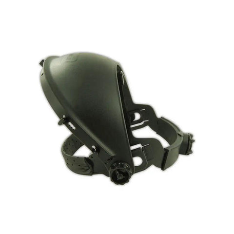Side view of Impact Resistant Headgear Face Shield With Adjustable Ratchet Suspension Black Crown Lightweight Polypropylene Comfort