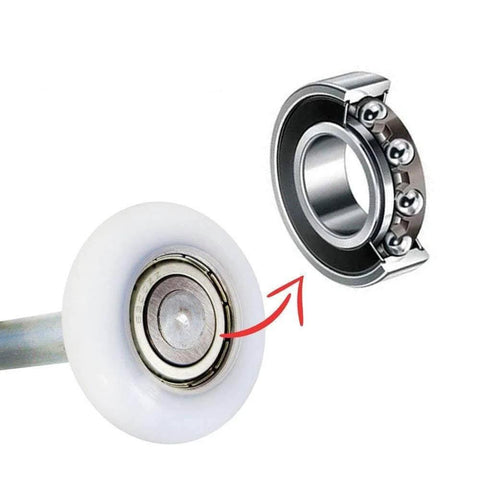 Close-up of Crazy Quiet 2 Inch Nylon Garage Door Rollers with Sealed 6200ZZ Bearings and 11 Ball Bearings.