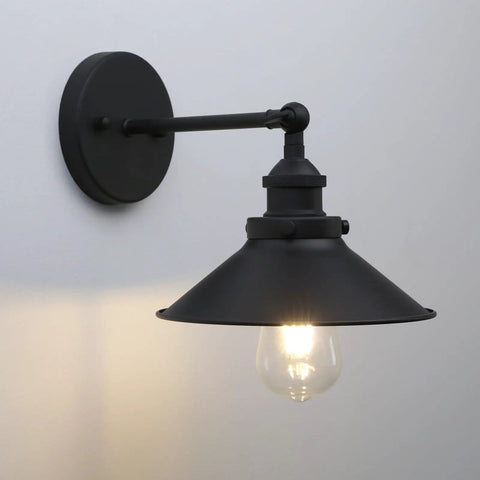 Black Industrial Wall Sconce With 8.1 Inch Metal Shade Vintage Retro Vibe 1 Light Wall Lamp 180 Degree Adjustable Direction E26 Base