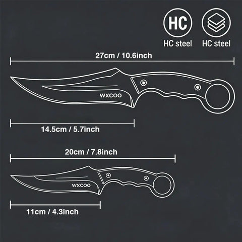 Diagram of Two Knife Nesting Hunting Knife Set Grab And Go Ready For Hunt And Bushcraft With Sheath High Carbon Steel Fixed Blade Knives