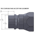 Four Pack Hydraulic Dust Plug Caps For Female ISO Pioneer Quick Connectors 1/2 Inch ID Agricultural Hoses shown in side view with dimensions.