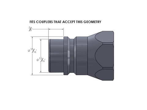 Four Pack Hydraulic Dust Plug Caps For Female ISO Pioneer Quick Connectors 1/2 Inch ID Agricultural Hoses shown in side view with dimensions.