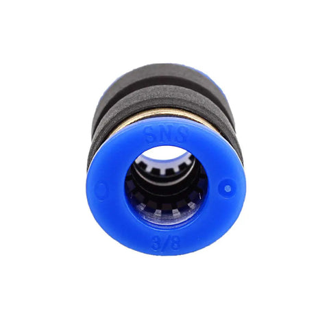 Front view of Three Eighths Inch Plastic Straight Union Tube Fitting Pneumatic Connector for air and vacuum lines
