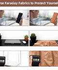 Real Talk Copper Faraday Fabric For EMI Shielding Gold Color Blocking Cloth shows demonstration of RF protection in use