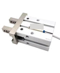 One Piece HFZ Series Parallel Pneumatic Claw Cylinder For Heavy Duty Industrial Jobs 32mm Bore Size close-up on aluminum build