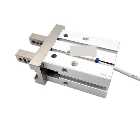 One Piece HFZ Series Parallel Pneumatic Claw Cylinder For Heavy Duty Industrial Jobs 32mm Bore Size close-up on aluminum build