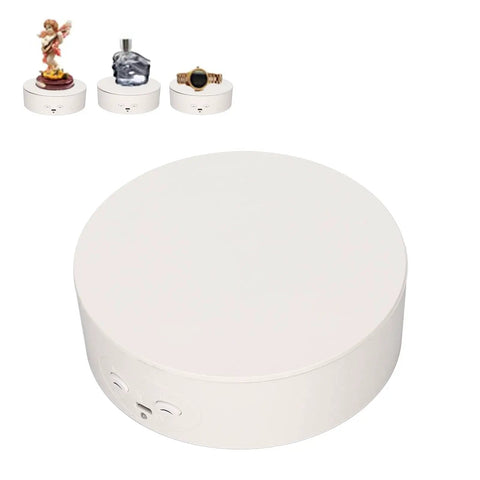 Heavy Duty Electric Rotating Display Stand With 6.6lb Load Capacity in white, ideal for showcasing jewelry and collectibles.