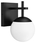 Mid Century Modern Black Wall Sconce with Milky Glass Shade, 1 Light Indoor Lamp, visible side view against white background