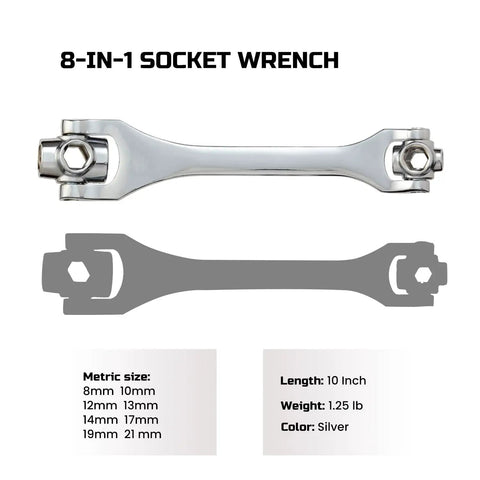 8 In 1 Socket Wrench Set With 8 To 21 mm Metric Range Flexible Dog Bone Universal Hex Spanner 360 Degree Rotating Head