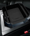 Sleek Center Console Armrest Organizer And Comfy Cushion Cover For Tesla Cybertruck 2024 Ride Upgrade with non-slip silicone storage tray.