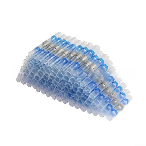 Hot Off The Press 50 Pack Solder Seal Wire Connectors Heat Shrink Tubing With Built In Solder Ring For Fast Wiring Jobs, Waterproof Sealing And Quick Install Without Crimp Tools Or Torches; assorted blue sizes
