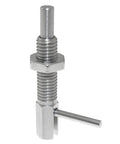 Heavy Duty M8 Telescopic L Shaped Plunger Pin With Nut Solid As A Rock stainless steel spring loaded stop for cabinet hardware.