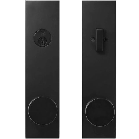Addy Entry Handle With Mesa Knob Keyed Handleset Matte Black Front Door Hardware Complete Set for Residential Security
