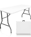 Portable Plastic Folding Table 5 Feet For Camping Picnics Parties And Dining Durable HDPE Surface With Heavy Duty Steel Legs Waterproof